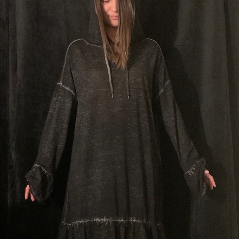 Faded dark grey-black dress/sweater w/hood